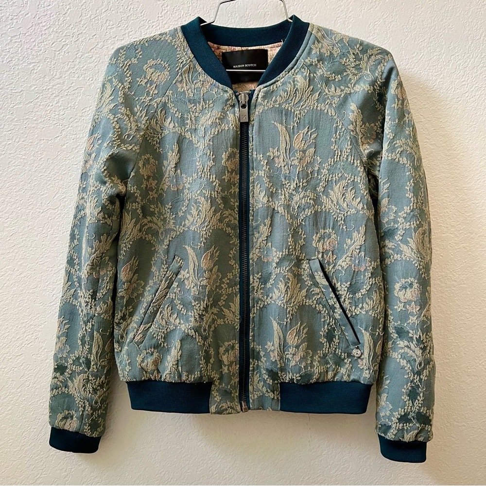 Maison Scotch Green Floral Patterned Fur Lined Jacket